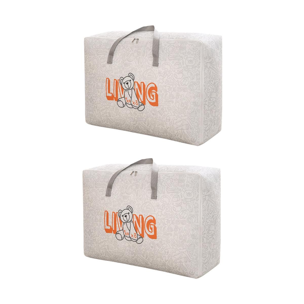 2pcs Cartoon Bear Luggage Organizer Storage Bags Blanket Quilt Closet Box Set - White-M